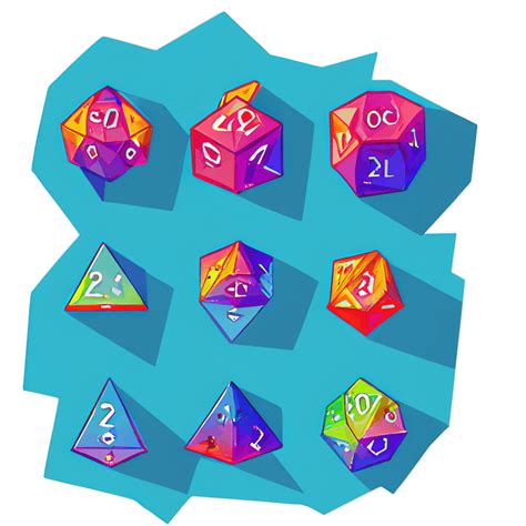 Multicolored Polyhedral Dice · Creative Fabrica