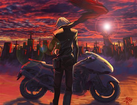 3000x1875 Resolution guy, anime, bike 3000x1875 Resolution Wallpaper ...