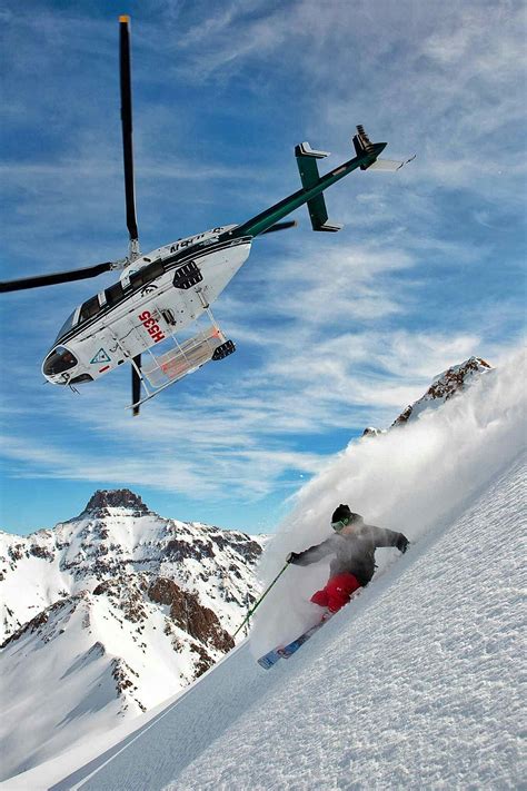 No chairlift? Heli ski! Photo from a mountain adventure in the San Juan Mountains of Colorado ...