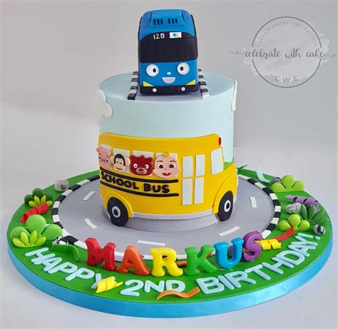 Tayo and Cocomelon bus single tier Cake