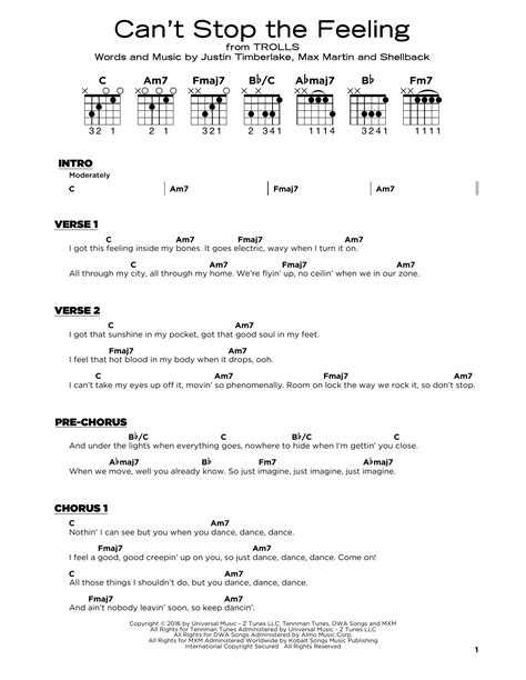 Can't Stop The Feeling by Justin Timberlake Sheet Music for Really Easy Guitar at Sheet Music Direct