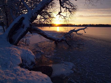 river, Lake, Sunrise, Sunset, Reflection, Winter, Snow Wallpapers HD ...