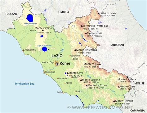 Topografische kaart van Rome - Rome topografische kaart (Lazio, Italië)