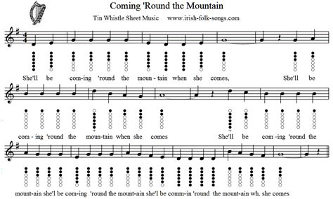 Coming 'Round The Mountain Tin Whistle Sheet Music - Irish folk songs