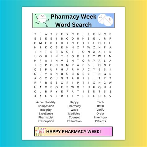 Pharmacy Week Word Search Printablepharmacist, Pharmacy Tech, Gift, Fun Games, Retail, Hospital ...