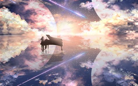 Download Piano On An Anime Planet Wallpaper | Wallpapers.com