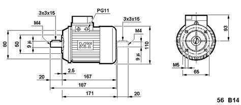 Metric 56 frame motor dimensions B3, B5, B14 IEC