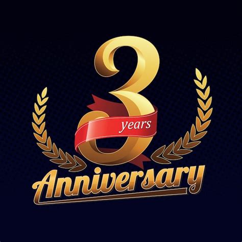 Premium Vector | Three years anniversary golden logo celebration with red ribbon