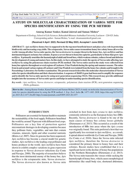 (PDF) A study on molecular characterization of Varroa mite for species ...