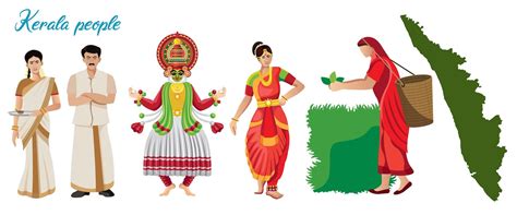 Premium Vector | Kerala people in traditional dress with map