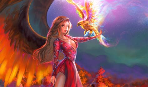 Download Long Hair Blonde Bird Phoenix Fantasy Angel HD Wallpaper