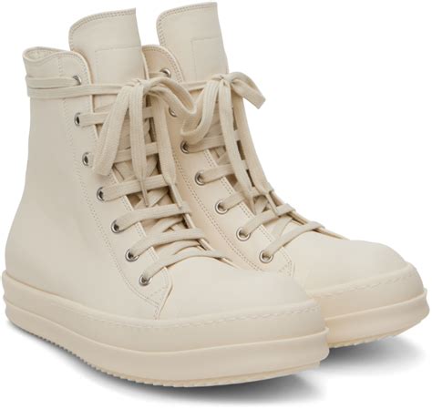 Rick Owens White Leather High Sneakers Rick Owens