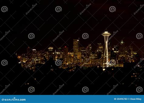 Seattle Skyline at night editorial stock photo. Image of night - 20496783