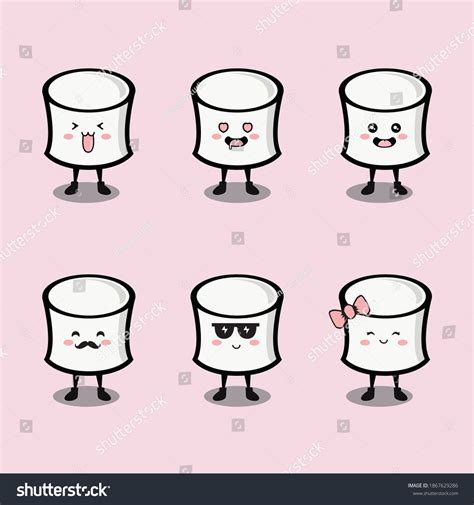 Set Cute Kawaii Marshmallow Character Premium Stock Vector (Royalty ...