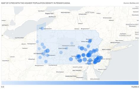 Highest Population Density in Pennsylvania by City in 2024 | Zip Atlas