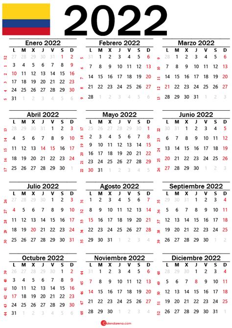 Calendario De Festivos Colombia 2022