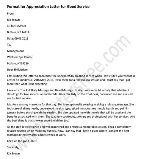 Appreciation Letter for Good Service – Sample and Example