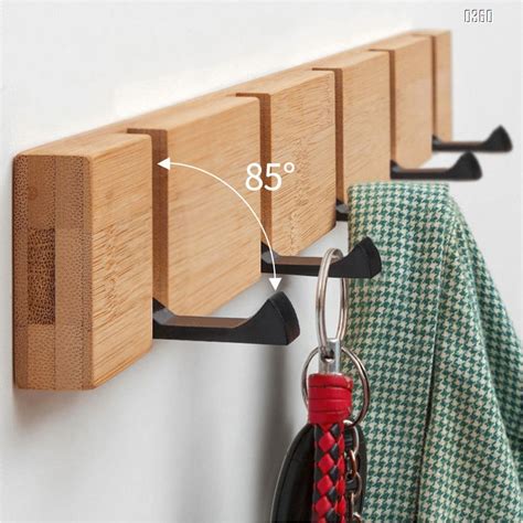 Bamboo Coat Hook Wall Mounted Retractable Coat Rack Sleek Space Saving floating Hooks to Coats ...