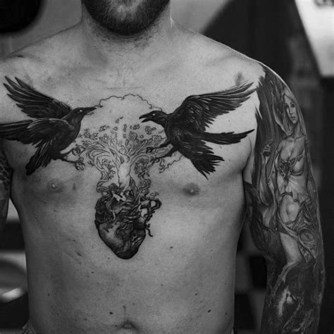 60 Odins Ravens Tattoo Designs für Männer - Huginn und Muninn Ideen - Mann Stil | Tattoo