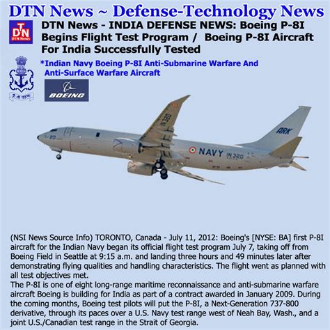 DEFENSE NEWS: DTN News - INDIA DEFENSE NEWS: Boeing P-8I Begins Flight ...