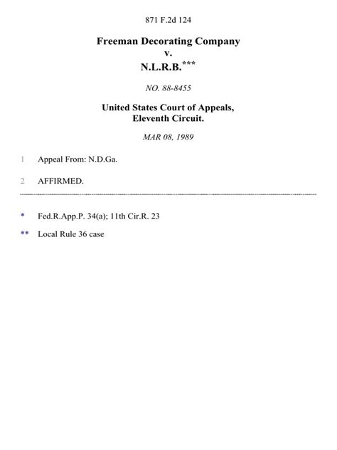 Freeman Decorating Company v. N.L.R.B., 871 F.2d 124, 11th Cir. (1989) | PDF