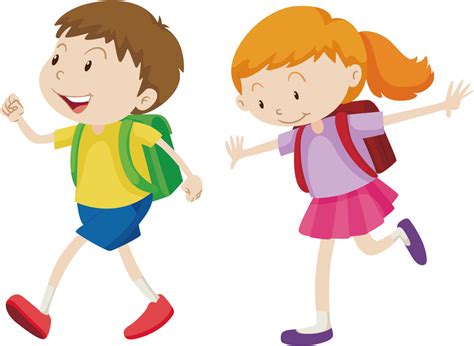 Boy And Girl Going To School Clipart School Student Line Art Png | Images and Photos finder