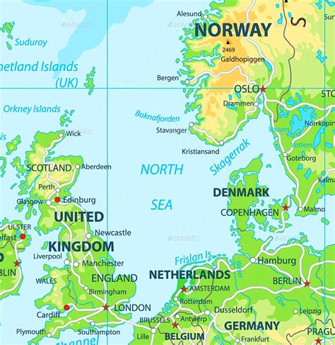 North Sea physical map - Ontheworldmap.com