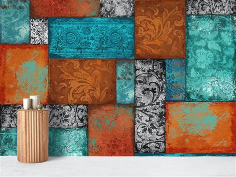 Bohemian Patchwork teal orange Orange And Teal Bedroom, Navy Blue Walls, Orange And Turquoise ...