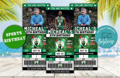 Boston Celtics Ticket Birthday Editable Templates Instant Download ...