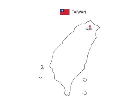 Hand draw thin black line vector of Taiwan Map with capital city Taipei ...