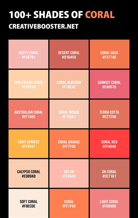 100+ Shades of Coral Color (Names, HEX, RGB & CMYK Codes) – CreativeBooster