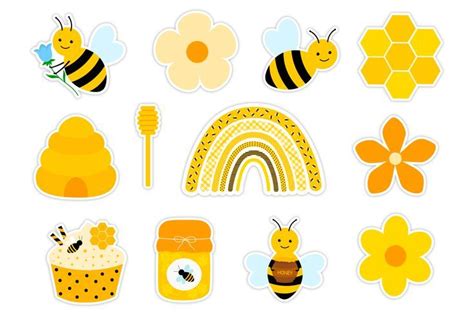 Bees stickers PNG. Bees stickers printable. Bees bundle (1918272) | Stickers | Design Bundles in ...