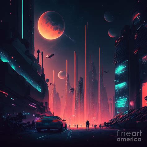 A futuristic city at night Digital Art by Somsong Artist - Fine Art America