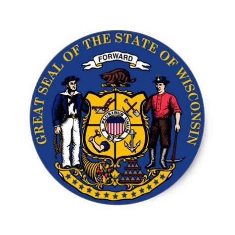 Wisconsin state seal.jpg classic round sticker | Zazzle.com | Wisconsin ...