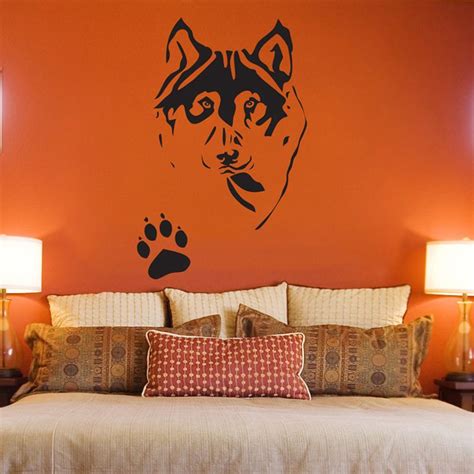 Wolf or Husky with Pawprint Wall Decal Sticker Graphic | Wolf decor ...