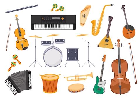 Premium Vector | Flat musical instrument, guitar, accordion, drum ...