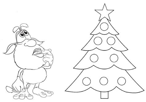 Booba and Christmas Tree Coloring Page - Free Printable Coloring Pages for Kids