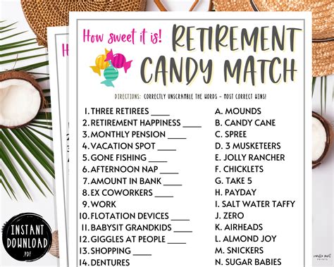 Retirement Party Games Retirement Candy Match Fun - Etsy Israel