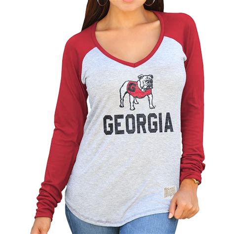 Women's Georgia Bulldogs Original Retro Brand Gray Contrast V-Neck Long Sleeve T-Shirt ...