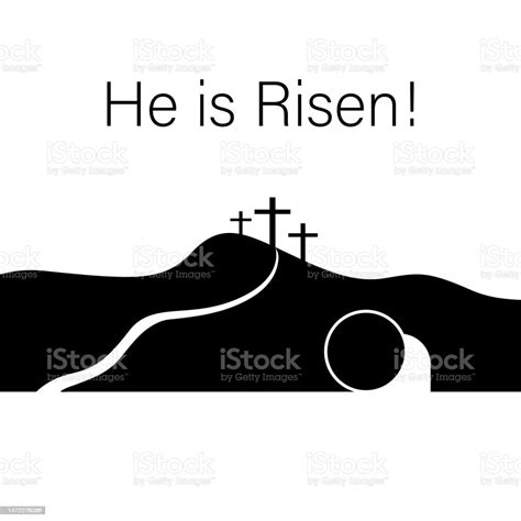 He Is Risen Easter Vector Illustration Open Tomb Of Jesus Christ Three ...