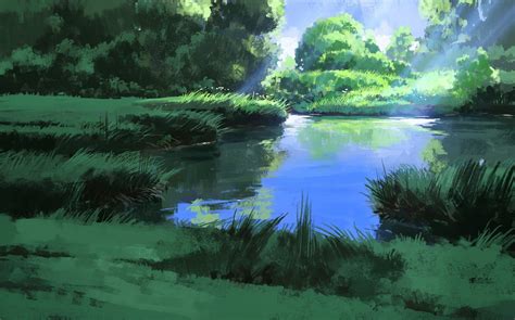 1242x2208 resolution | green grass near creek wallpaper, artwork ...