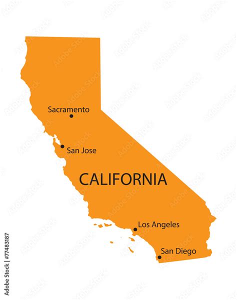 orange map of California with indication of the biggest cities Stock ...