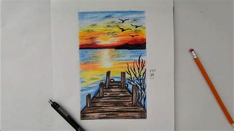 Beach Sunset Pencil Drawing