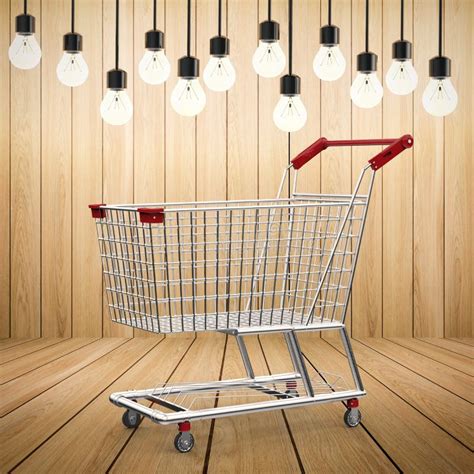 Shopping Cart On Wooden Background Stock Illustration - Illustration of chrome, metal: 82668757