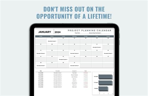 Project Planning Calendar Template in Excel, Google Sheets - Download ...