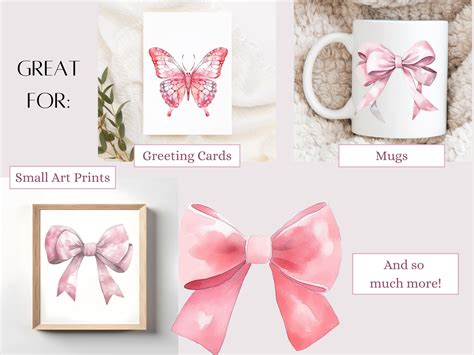 Pink Bow Clipart Coquette Clipart Watercolor Bow Clipart Bundle Digital ...