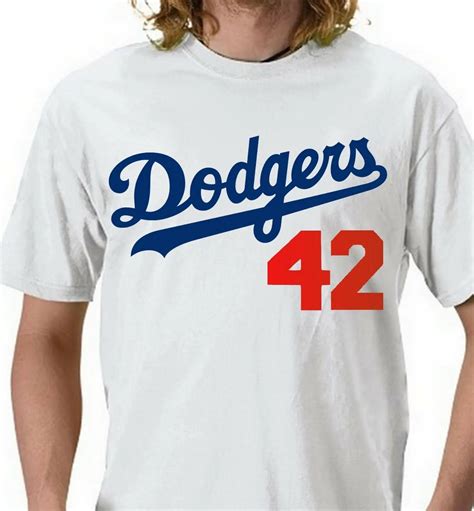 Dodgers T shirt # 42, Brooklyn, LA Jackie Robinson Ash, White S 3 XL 100% Cotton-in T-Shirts ...