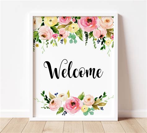 Welcome Sign Floral Welcome Sign Pink Floral Garden Theme | Etsy