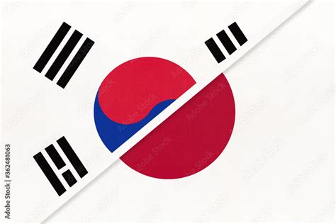 South Korea and Japan, symbol of national flags from textile ...