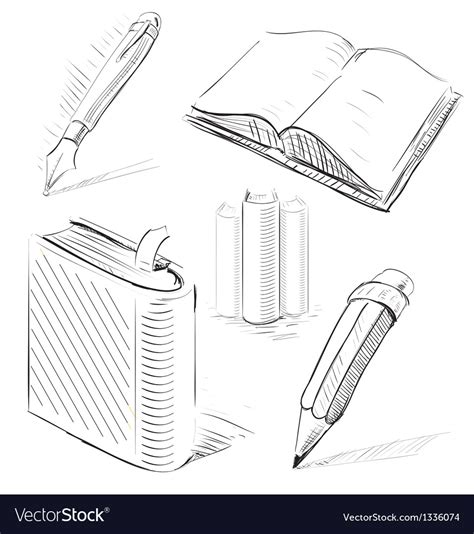 Books with pen and pencil office stuff set Vector Image